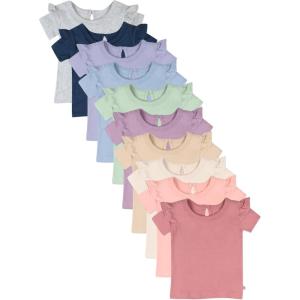 imageHonestBaby 10Pack Ruffle Short Sleeve TShirt 100 Organic Cotton for Toddlers Infant Baby GirlsPink Sunset