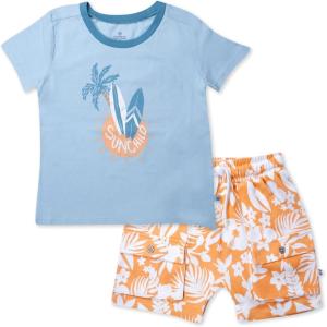 imageHonestBaby babyboys 2 Piece Baby Toddler Short Sleeve and Shorts Set for Girls Boys UnisexTropic Shadow White