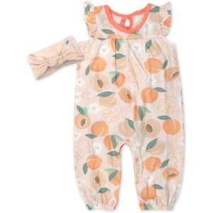 imageHonestBaby babygirls 2piece Outfit Romper ampamp Headband Set for Infant Baby and Toddler GirlsJust Peachy
