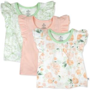 imageHonestBaby babygirls 3 Pack Sleevelss Ruffle Shoulder Tops 100 Organic Cotton for Baby GirlsWhite Peach Blossom Floral