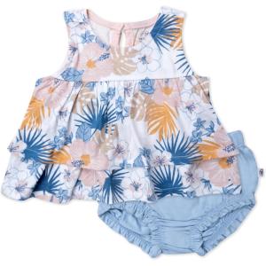 imageHonestBaby babygirls Flutter Tee Tank Top With Ruffle Diaper Cover 100 Organic Cotton for Infant Baby and Toddler Girls2pack Maui Floral
