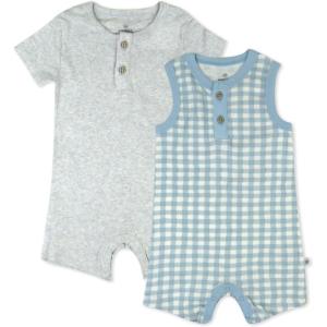 imageHonestBaby Multipack Short Romper Sets and Dresses 100 Organic Cotton for Infant Baby Toddler2pack Baby Buffalo Check Cornflower