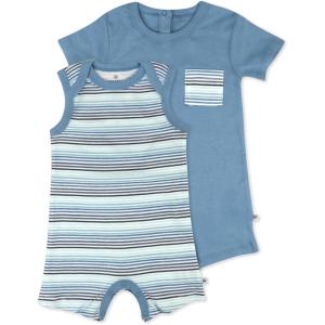 imageHonestBaby Multipack Short Romper Sets and Dresses 100 Organic Cotton for Infant Baby Toddler2pack Drifting Stripe Cornflower
