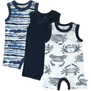 imageHonestBaby Multipack Short Romper Sets and Dresses 100 Organic Cotton for Infant Baby Toddler3pack Indigo Stripe