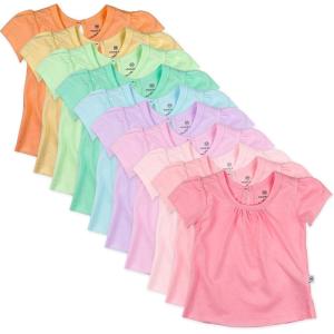 imageHonestBaby Baby Toddler and Little Girls 100 Organic Cotton Puff Sleeve TShirts 10 PackRainbow Girl