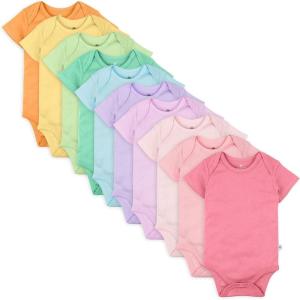 imageHonestBaby 10pack Short Sleeve Bodysuits Onepiece 100 Organic Cotton for Infant Baby Boys Girls UnisexRainbow Girl