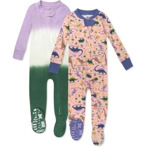 imageHonestBaby NonSlip Footed Holiday Pajamas OnePiece Sleeper ZipFront Pjs Organic Cotton for Baby Boys Girls Unisex2pack Dinoland