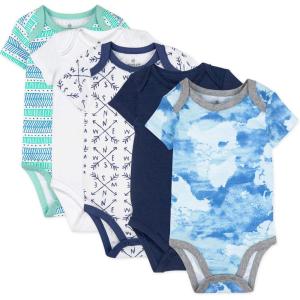imageHonestBaby babyboys 5pack Short Sleeve Bodysuits Onepiece 100 Organic Cotton for Infant Baby Boys Unisex5pack Dots  Dashes