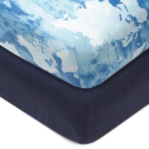 imageHonestBaby Organic Cotton Mini Crib Sheet Gray Heather One Size2 Pack  Watercolor World