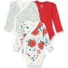 imageHonestBaby Baby Long Sleeve SideSnap Organic Cotton Kimono Bodysuits 3 PackHoliday Gray Floral