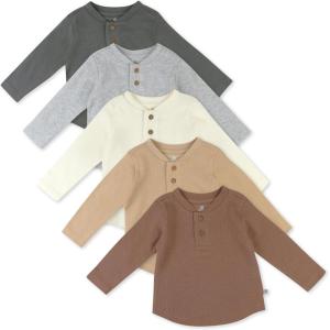 imageHonestBaby 5Pack Waffle Henley Long Sleeve Shirts 100 Organic Cotton for Infant Baby and Toddler Boys UnisexSandstorm