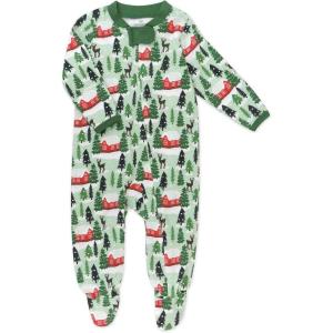 imageHonestBaby Baby Holiday Sleep and Play Footed Holiday Pajamas Onepiece Sleeper Zipfront Organic Cotton PjsCozy Cabin