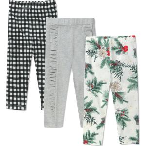 imageHonestBaby Multipack Leggings Skinny Flare and Cargo Pants Organic Cotton for Infant Baby Girls Toddlers Little KidsEmerald Floral