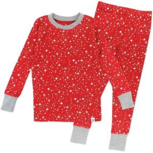 imageHonestBaby 2Piece Pajamas Sleepwear PJs 100 Organic Cotton for Infant Baby and Toddler Boys ampamp Girls UnisexTwinkle Star Red