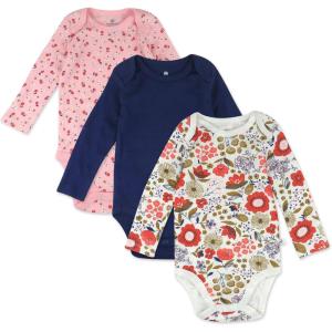 imageHonestBaby Baby 3Pack Long Sleeve Bodysuits Onepiece Organic Cotton for Infants3pack Copper Fields Floral Ivory
