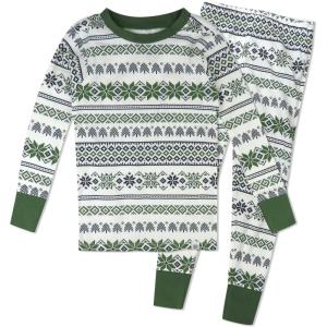imageHonestBaby Baby Holiday 2Piece Pajamas Sleepwear PJs 100 Organic Cotton for Infant Baby and Toddler Boys ampamp Girls UnisexFair Isle Green