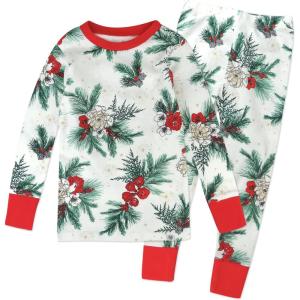 imageHonestBaby Baby Holiday 2Piece Pajamas Sleepwear PJs 100 Organic Cotton for Infant Baby and Toddler Boys ampamp Girls UnisexHoliday Pine Floral