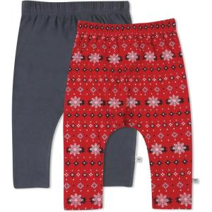 imageHonestBaby Multipack Harem Pants Roomy Fit Pull on Bottoms 100 Organic Cotton for Infant Baby Boys Girls Unisex2pack Fair Isle Red