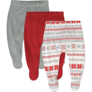 imageHonestBaby 3Pack Footed Pants Roomy Fit Pull on Bottoms 100 Organic Cotton for Infant Baby Boys Girls UnisexJumbo Fair Isle