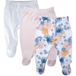 imageHonestBaby 3Pack Footed Pants Roomy Fit Pull on Bottoms 100 Organic Cotton for Infant Baby Boys Girls UnisexMaui Floral