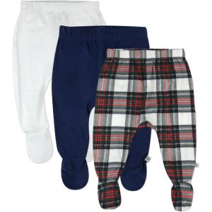 imageHonestBaby 3Pack Footed Pants Roomy Fit Pull on Bottoms 100 Organic Cotton for Infant Baby Boys Girls UnisexRed Tartan