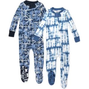 imageHonestBaby Baby 100 Organic Cotton Celebration NonSlip Footed OnePiece ZipFront PajamasTie Dye Light Blue