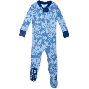 imageHonestBaby NonSlip Footed Pajamas OnePiece Sleeper ZipFront Pjs 100 Organic Cotton for Baby BoysTropic Shadow Chambray