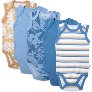 imageHonestBaby Sleeveless and Cami Bodysuits Onepiece 100 Organic Cotton for Baby Boys Girls Unisex5pack Tropic Shadow Chambray