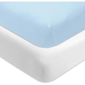 imageHonestBaby UnisexBaby Classics Fitted Crib Sheets Set Standard Mattress 100 Organic Cotton Baby Boys Girls Neutral 2 Pack  Love Dot One Size2 Pack  Light Blue