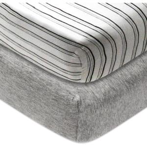imageHonestBaby UnisexBaby Classics Fitted Crib Sheets Set Standard Mattress 100 Organic Cotton Baby Boys Girls Neutral 2 Pack  Love Dot One Size2 Pack  Sketchy Stripe