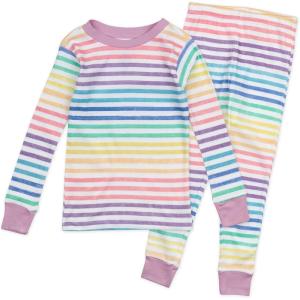 imageHonestBaby 2Piece Pajamas Sleepwear Pjs 100 Organic Cotton for Baby Toddler Kids GirlRainbow Stripe Pink