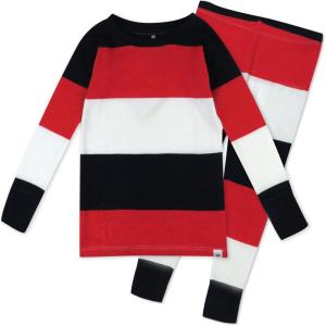 imageHonestBaby Celebration 2Piece Pajamas Sleepwear Pjs 100 Organic Cotton for Baby Toddler KidsBold Stripe Red White Blu