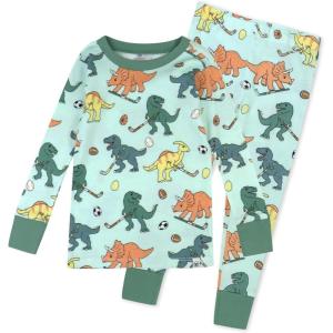 imageHonestBaby Celebration 2Piece Pajamas Sleepwear Pjs 100 Organic Cotton for Baby Toddler KidsDino Mite Athlete Eggs
