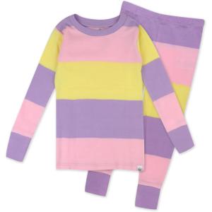 imageHonestBaby Celebration 2Piece Pajamas Sleepwear Pjs 100 Organic Cotton for Baby Toddler KidsEaster Stripe Pink