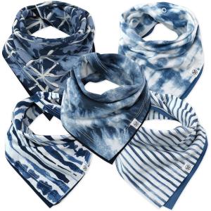 imageHonestBaby Multipack Reversible Bandana Drool Bibs Burpcloths Adjustable Snaps for Infant Baby BoysGirls 100 Organic CottonTie Dye Blues