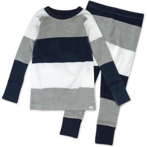 imageHonestBaby 2Piece Pajamas Sleepwear Pjs 100 Organic Cotton for Baby Toddler Kids BoyJumbo Stripe Navy