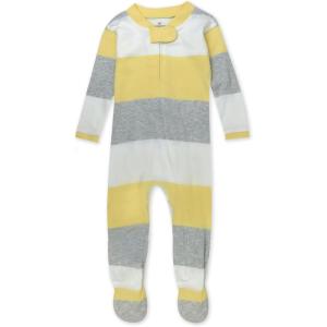 imageHonestBaby Sleep and Play Footed Pajamas OnePiece Sleeper Jumpsuit ZipFront Pjs Organic Cotton for Baby Girls UnisexBold Stripe Banana Butter