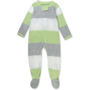 imageHonestBaby Sleep and Play Footed Pajamas OnePiece Sleeper Jumpsuit ZipFront Pjs Organic Cotton for Baby Girls UnisexBold Stripe Sage
