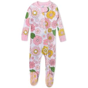 imageHonestBaby Nonslip Footed Pajamas Onepiece Sleeper Zipfront Pjs 100 Organic Cotton for Baby GirlsFlowers Flowers