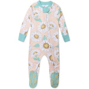 imageHonestBaby Nonslip Footed Pajamas Onepiece Sleeper Zipfront Pjs 100 Organic Cotton for Baby GirlsSunflower Fever
