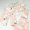 image3 Pack Long Sleeve Side Snap Ruffle Shoulder Bodysuit 100 Organic Cotton for Infant Baby and Toddler GirlsPeach Blossom Floral