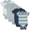 imageHonestBaby 5pack Short Sleeve Bodysuits Onepiece 100 Organic Cotton for Infant Baby BoysHand Drawn Nature Stripe Navy