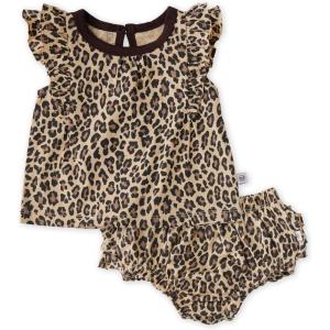 image2Piece Flutter Tee Dress with Ruffle Diaper Cover 100 Organic Cotton for Infant Baby and Toddler GirlsCheetah