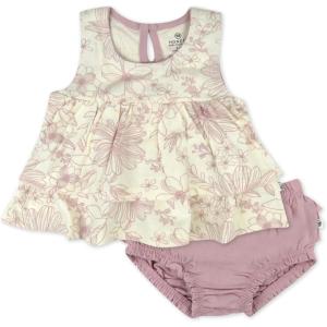 image2Piece Flutter Tee Dress with Ruffle Diaper Cover 100 Organic Cotton for Infant Baby and Toddler GirlsSketchy Floral Hazy Lavender