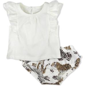 image2Piece Flutter Tee Dress with Ruffle Diaper Cover 100 Organic Cotton for Infant Baby and Toddler GirlsTiger Cubs