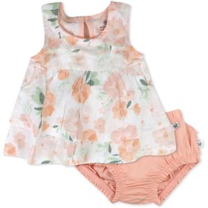 image2Piece Flutter Tee Dress with Ruffle Diaper Cover 100 Organic Cotton for Infant Baby and Toddler GirlsWhite Peach Blossom Floral