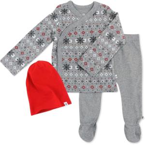 imageHonestBaby 3Piece Organic Cotton Kimono Top Footed Pant ampamp HeadbandBeanie Set for Infant Baby Boys Girls UnisexFair Isle Gray