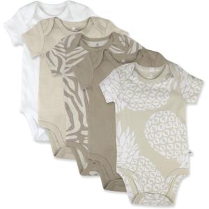 imageHonestBaby 5pack Short Sleeve Bodysuits Onepiece 100 Organic Cotton for Infant Baby BoysPineapple Leaf Khaki