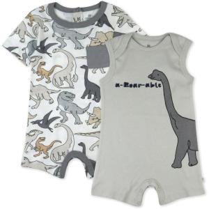 imageHonestBaby Short Sleeve and Tank Romper 100 Organic Cotton for Infant Baby and Toddler Boys2pack Dino Mite
