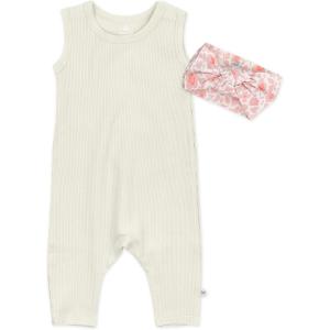 imageHonestBaby babygirls Rib Romper and Headband Organic CottonCoral Pink 2pack